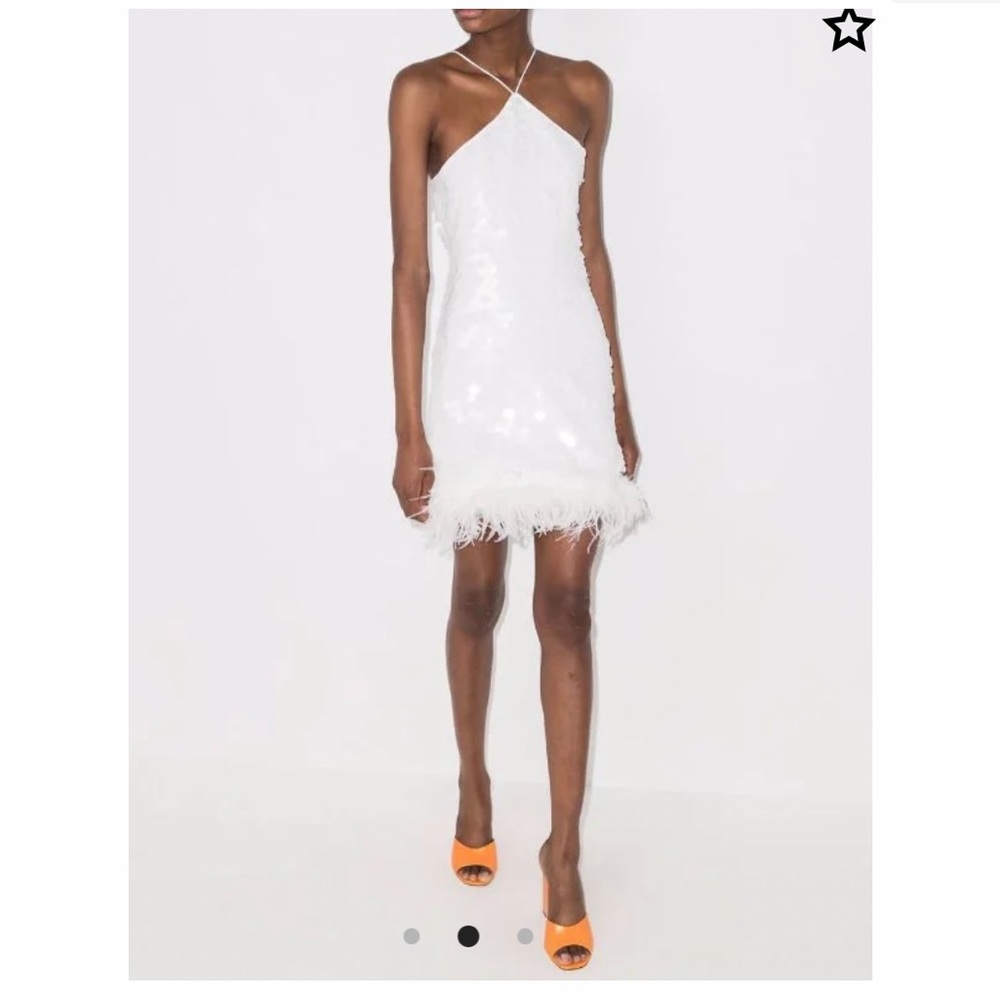 De La Vali Cadillac Sequin & Feathered White Dress